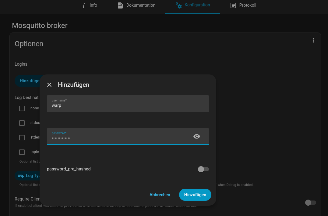 MQTT Broker Login creation