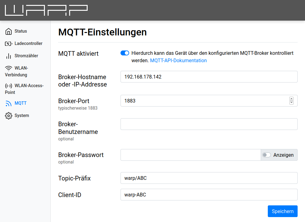 MQTT-Einstellungsseite