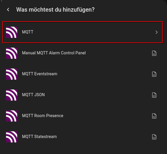 MQTT Integration Selection